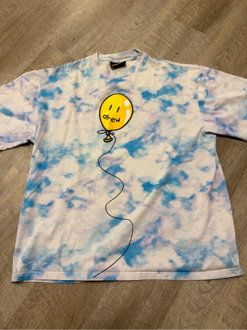 drew house Blue Tie-Dye Tee with Yellow Balloon